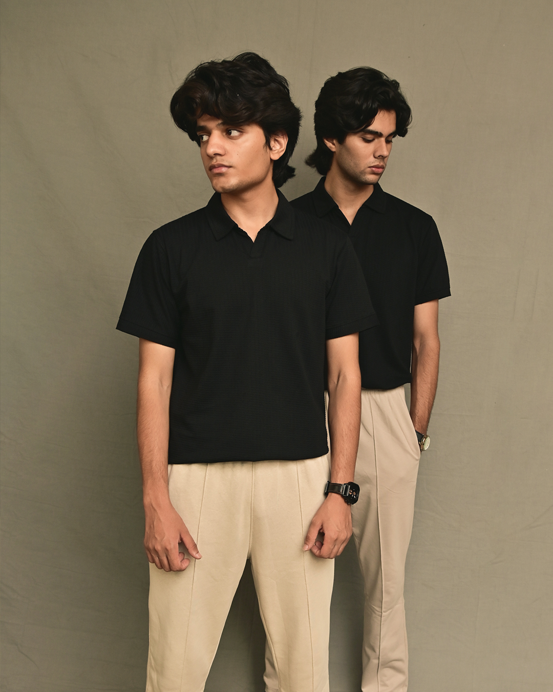 Remove logo image Black Textured Polo