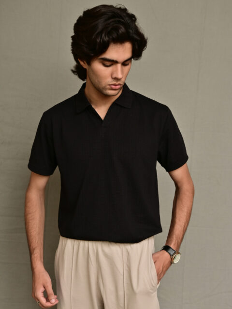 Black Textured Polo