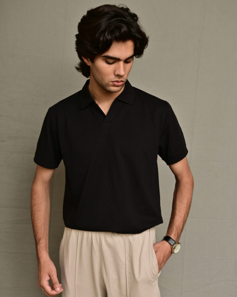 Black Textured Polo
